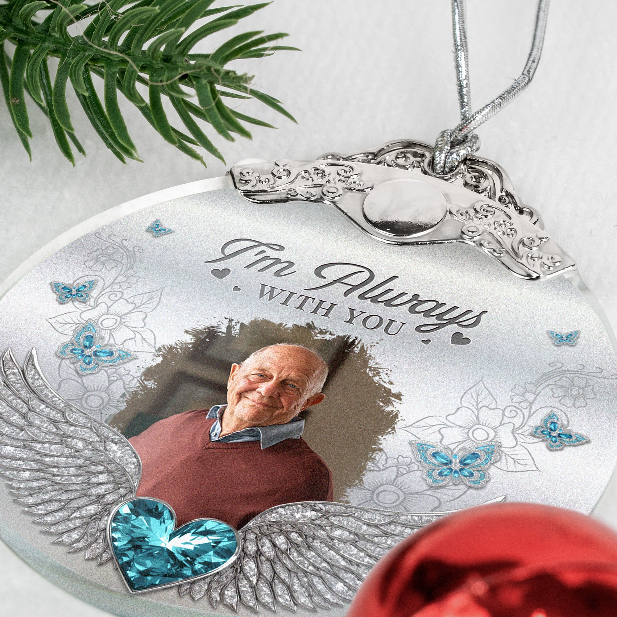 Upload Photo Memorial Gifts I Am Always With You - Personalized Glass Photo Ornament With Silver Cap