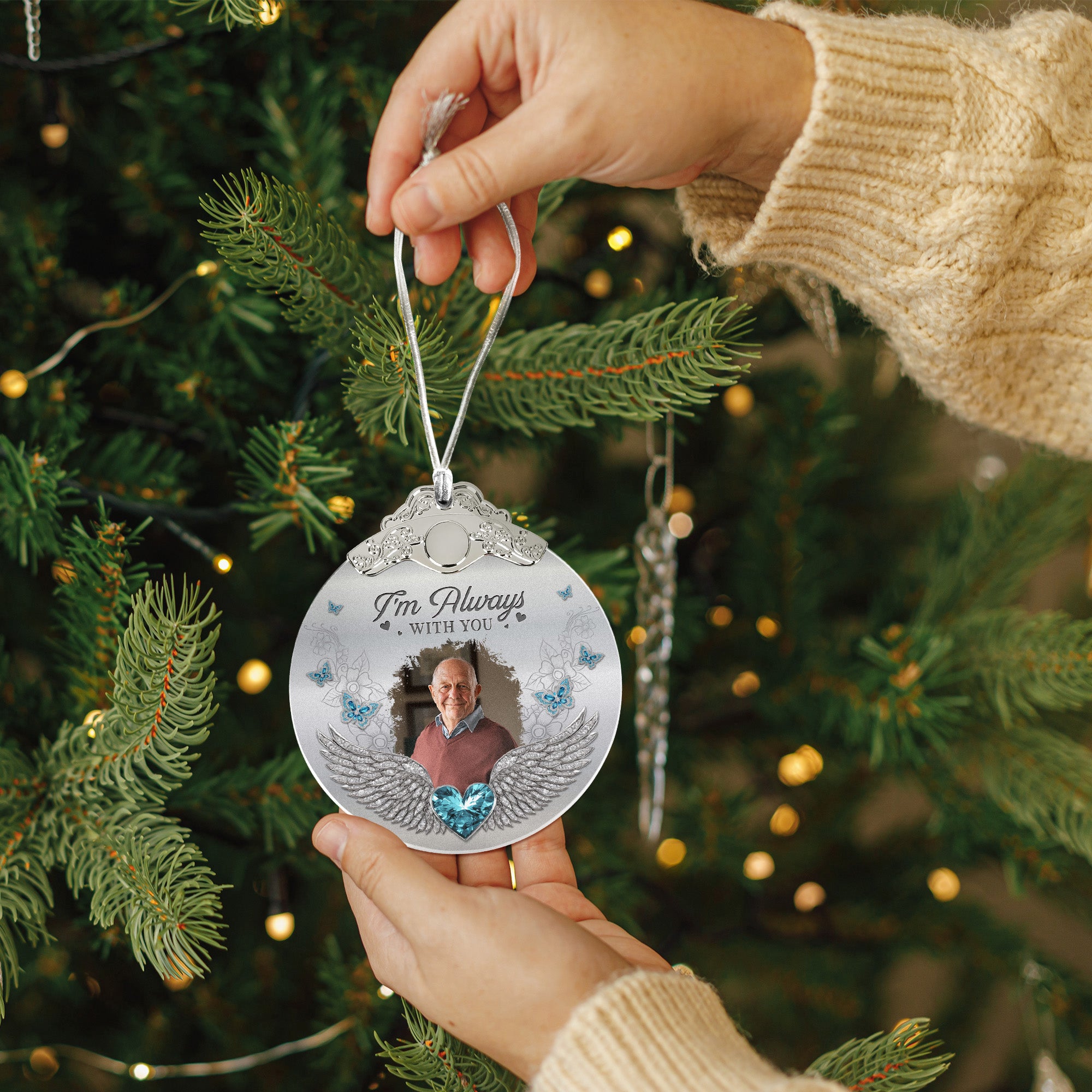 Upload Photo Memorial Gifts I Am Always With You - Personalized Glass Photo Ornament With Silver Cap