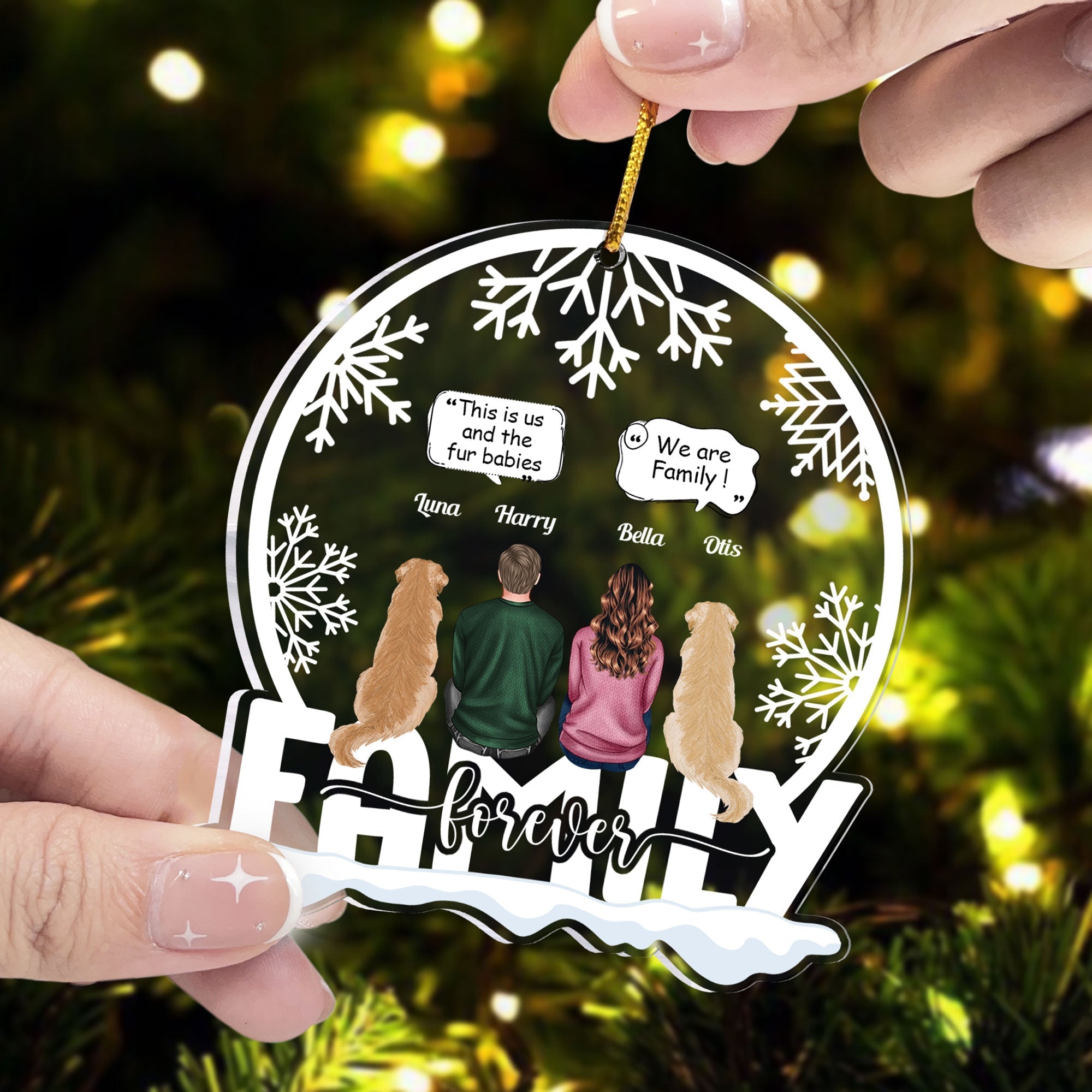 Us & The Fur Babies - Personalized Snow Globe Shaped Acrylic Ornament