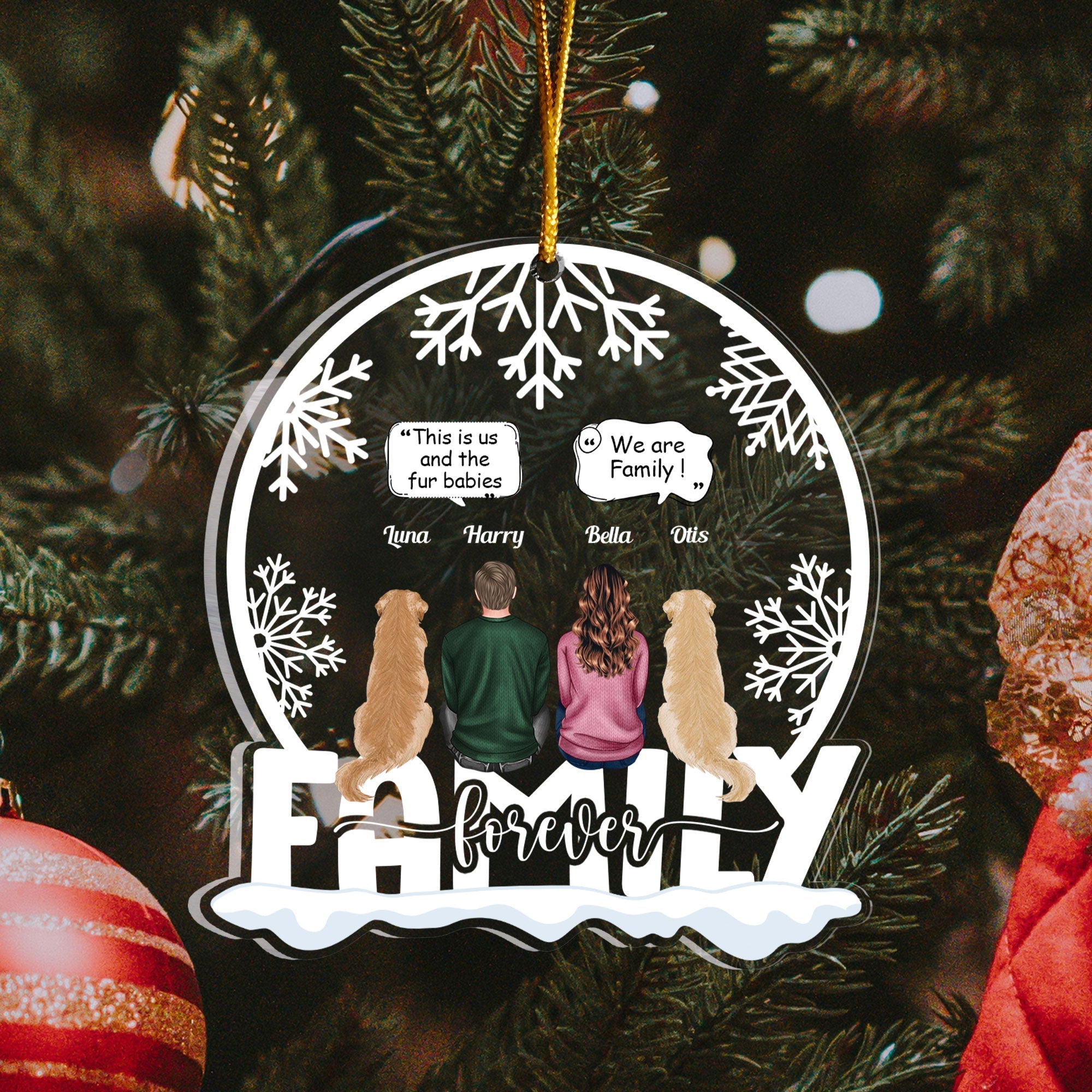 Us & The Fur Babies - Personalized Snow Globe Shaped Acrylic Ornament