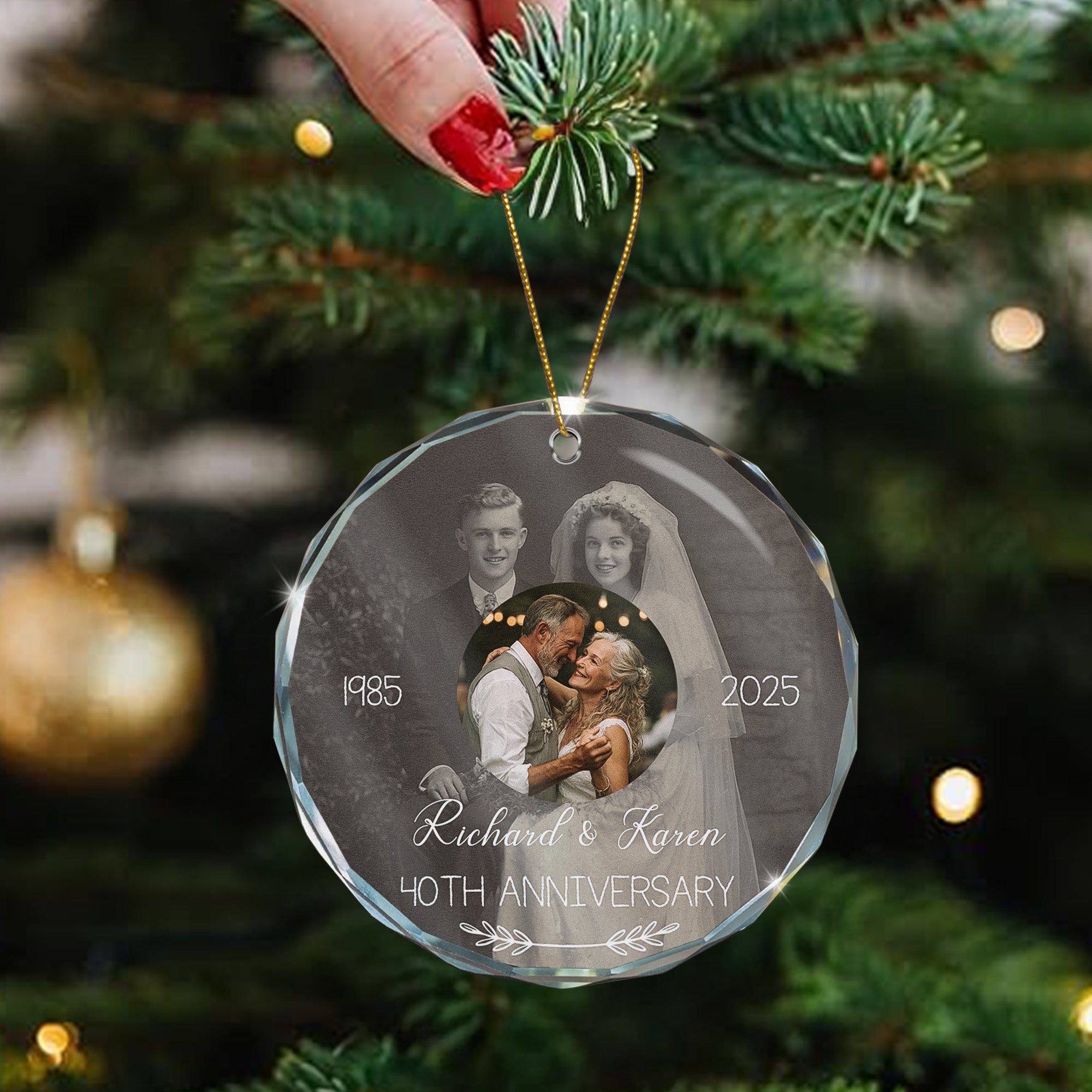 Wedding Anniversary Then & Now Couples Photo - Personalized Glass Photo Ornament