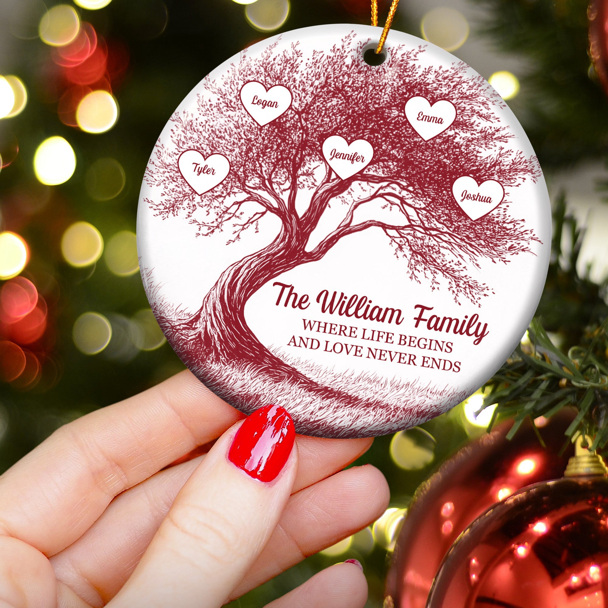 Where Life Begins And Love Never Ends - Personalized Ceramic Ornament
