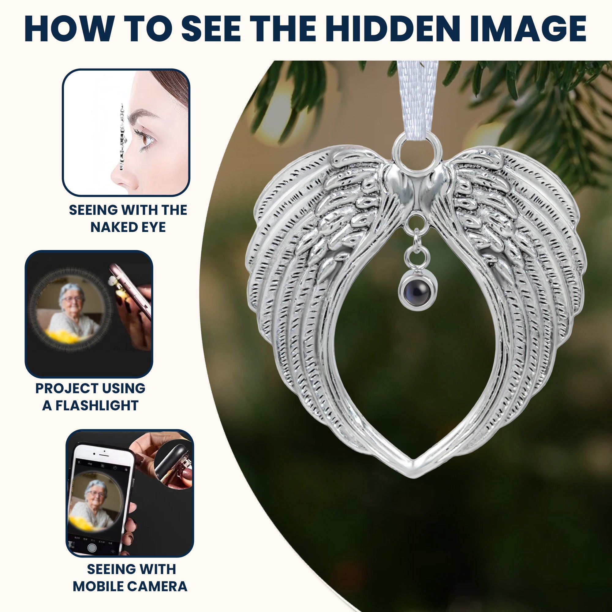 Wings-Shaped Keepsake - Personalized Photo Projection Ornament