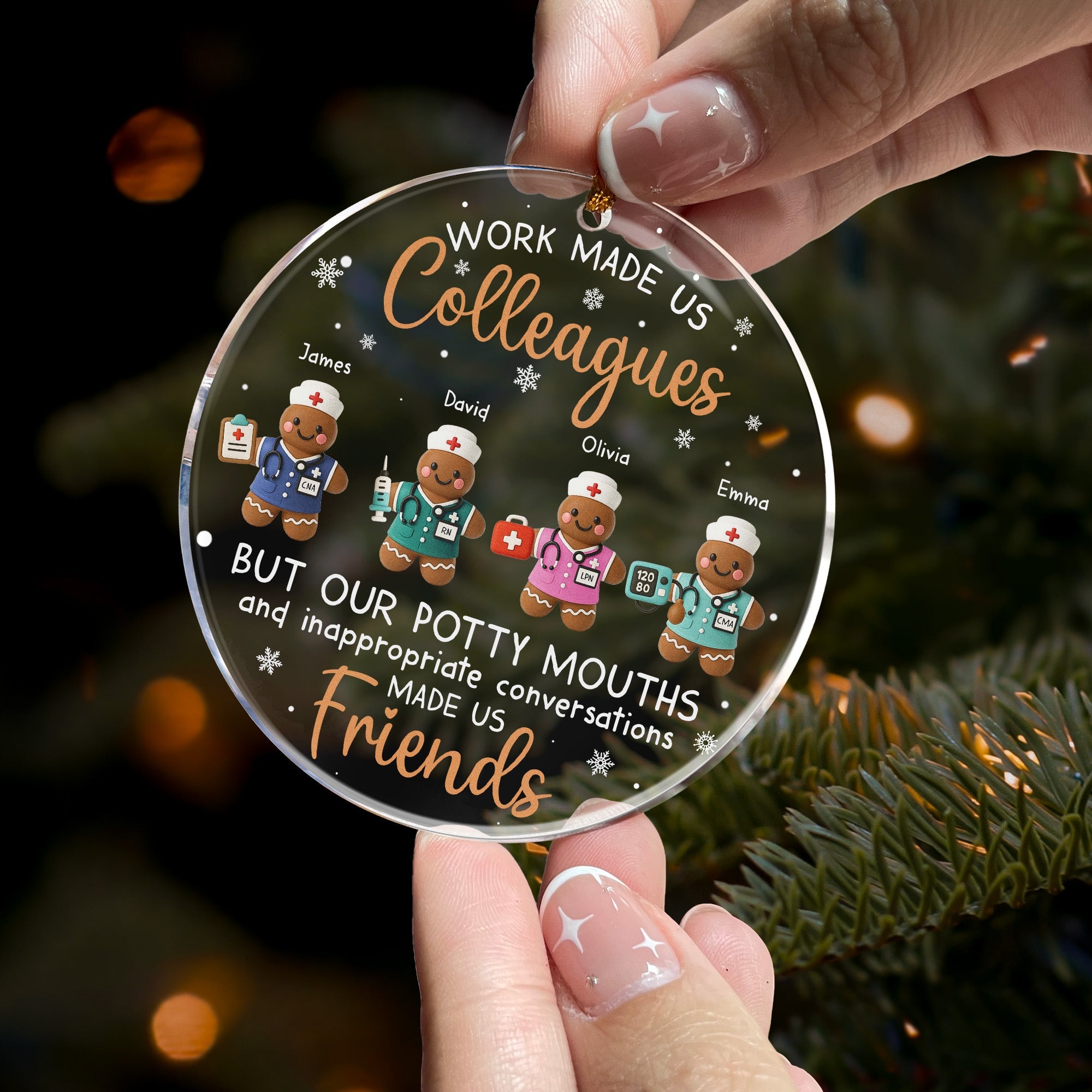 Work Made Us Colleagues - Nurse Gingerbread Crew - Personalized Acrylic Ornament
