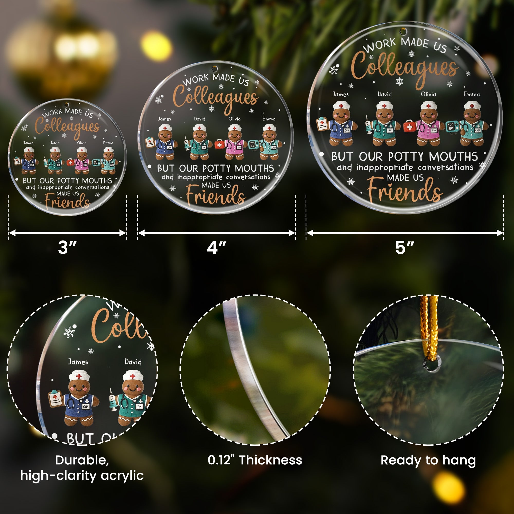 Work Made Us Colleagues - Nurse Gingerbread Crew - Personalized Acrylic Ornament