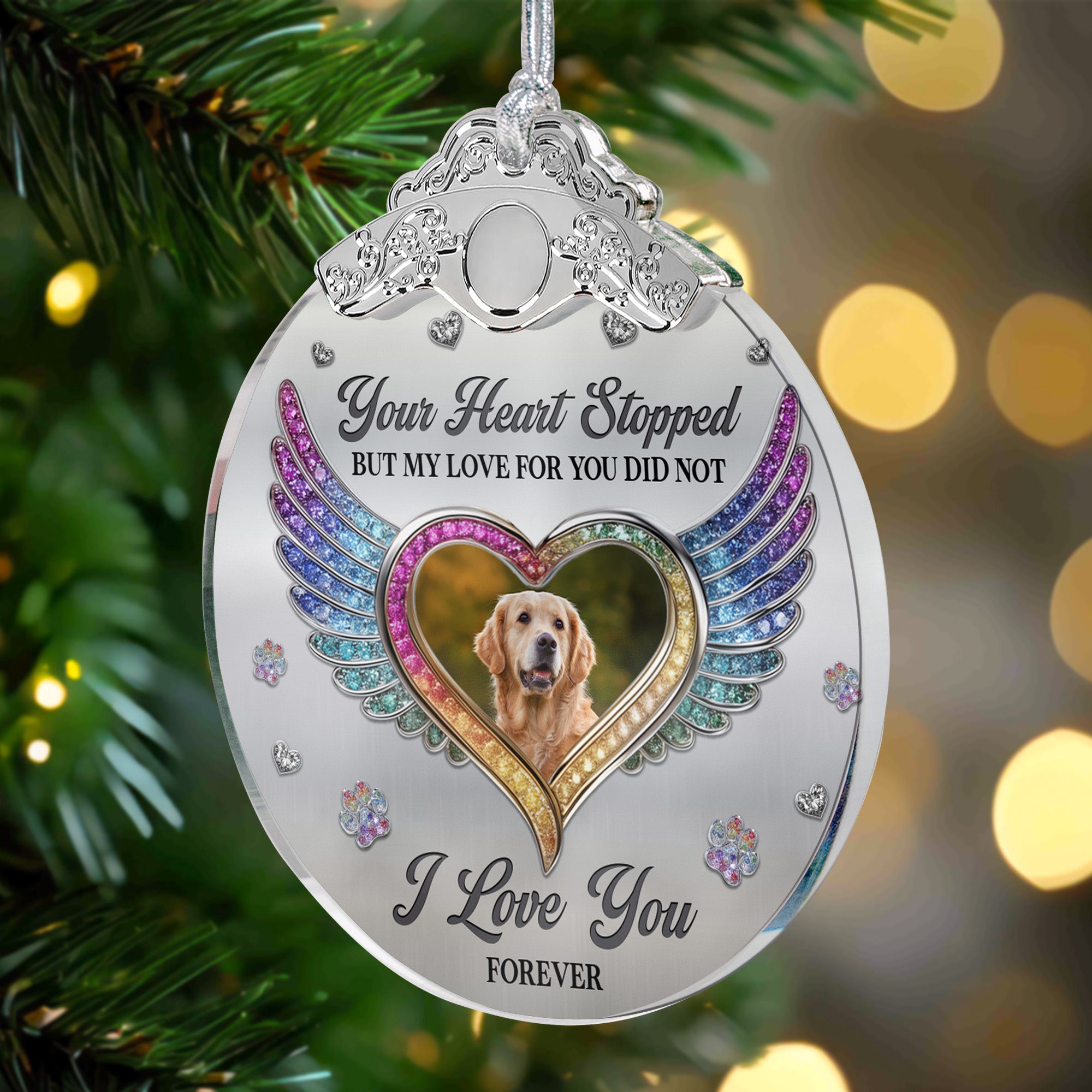 Your Heart Stopped, But My Love For You Did Not - Personalized Glass Photo Ornament With Silver Cap