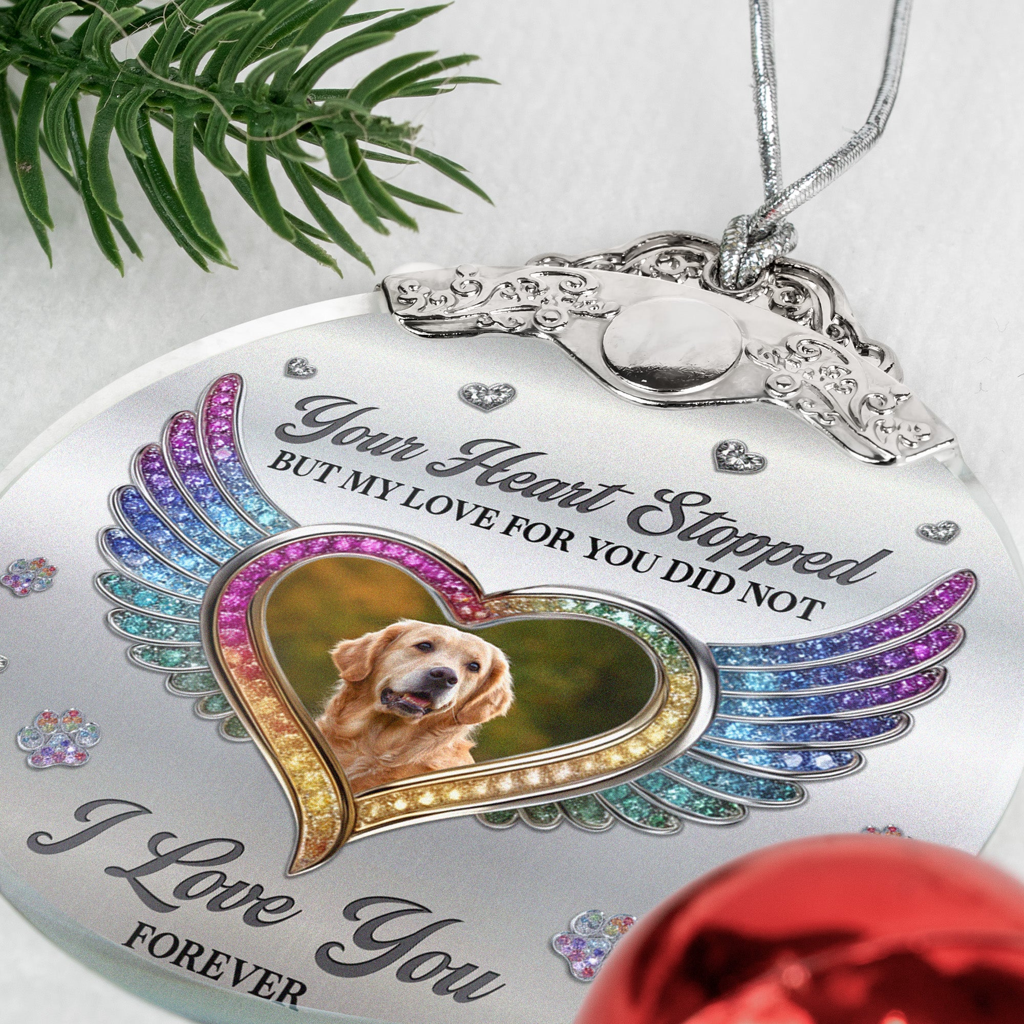 Your Heart Stopped, But My Love For You Did Not - Personalized Glass Photo Ornament With Silver Cap