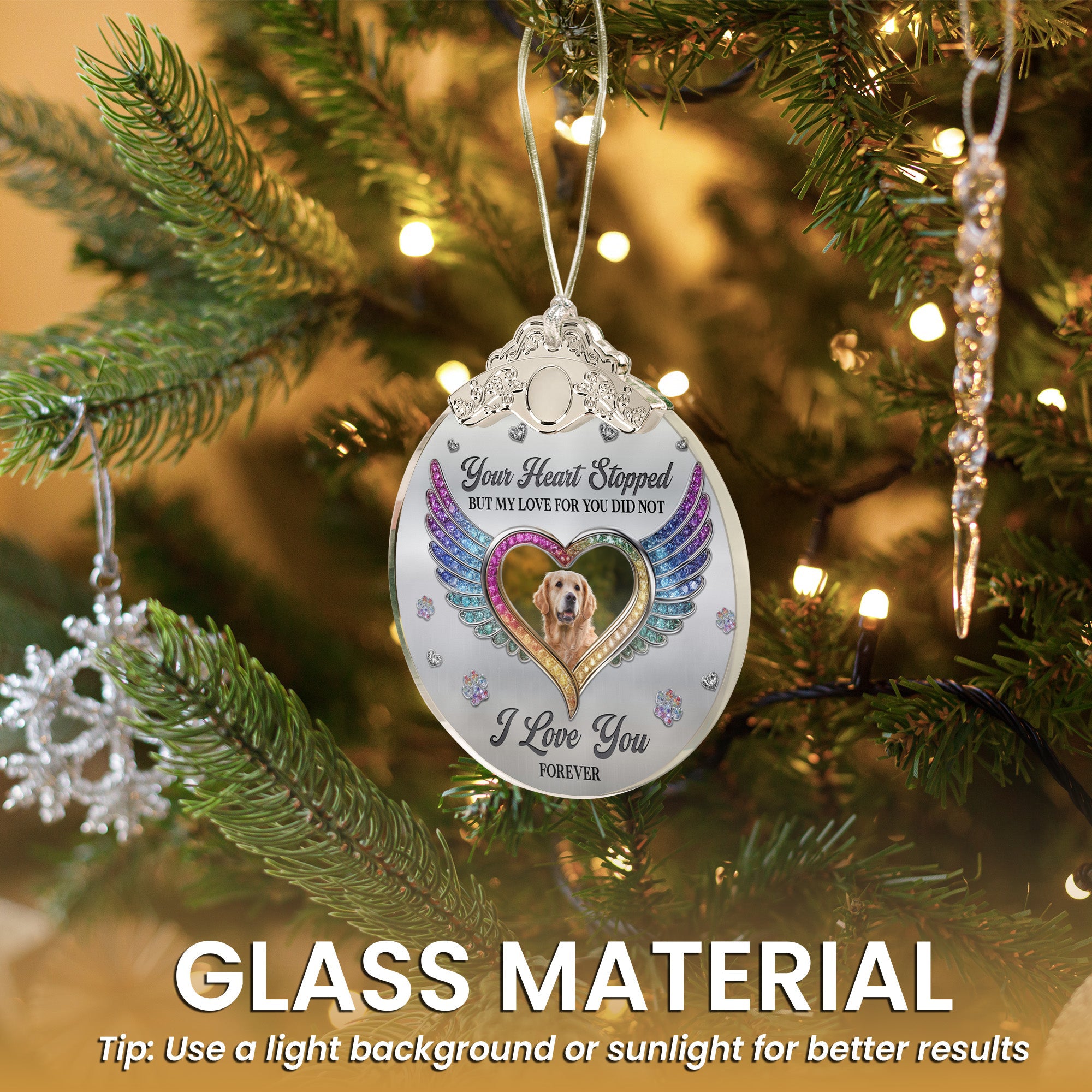 Your Heart Stopped, But My Love For You Did Not - Personalized Glass Photo Ornament With Silver Cap