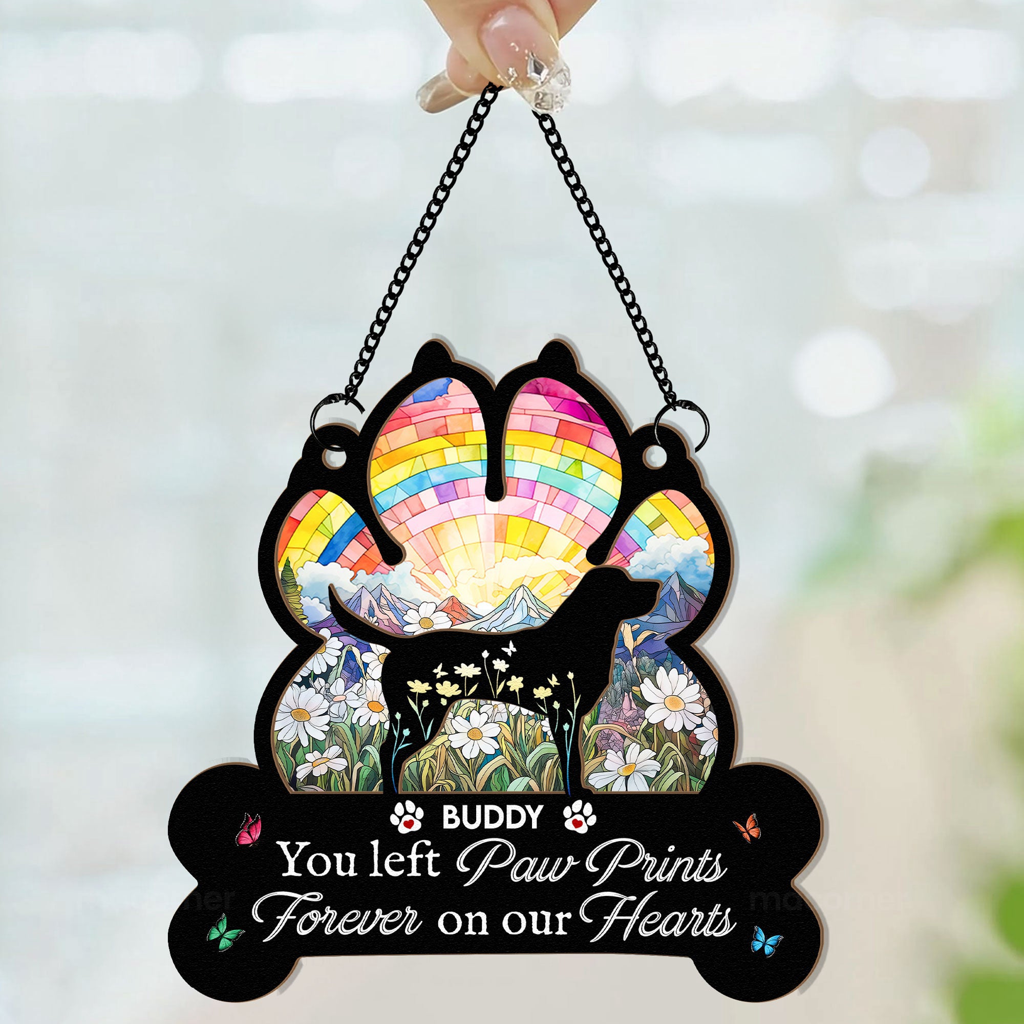 You Left Paw Prints Forever On Our Hearts - Personalized Window Hanging Suncatcher Ornament