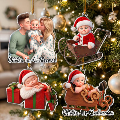 Cartoon Your Photo - Newborn Baby's First Christmas - Personalized Ornament