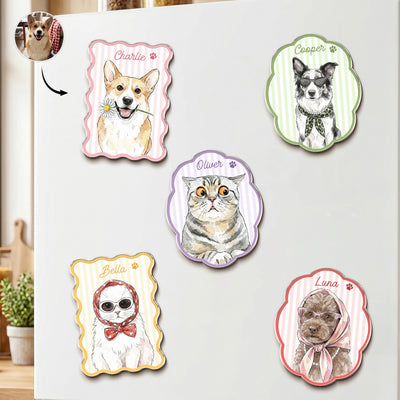 Custom Name & Photo Pet Watercolor Striped Pattern - Personalized Magnet