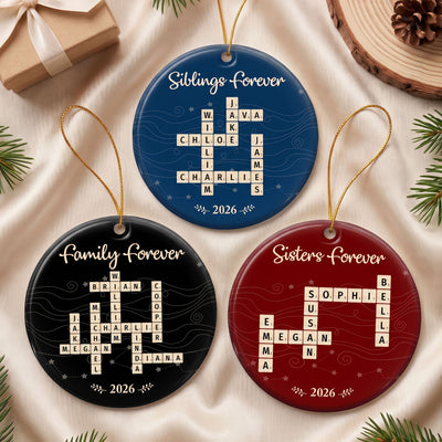 Custom Name Scrabble-Style Family Forever - Personalized Ornament