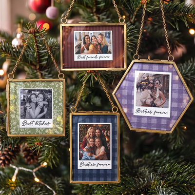 Custom Photo Toile De Jouy Floral Stripe Pattern Friendship Gifts - Personalized Ornament