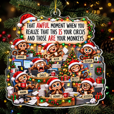 Funny Coworker Bulk Gifts - Monkey Circus, Gag Gifts For Team - Personalized Ornament