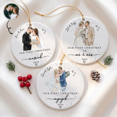 Our First Christmas As Mr & Mrs Ceramic Christmas Ornament Couple Gifts - Personalized Ornament